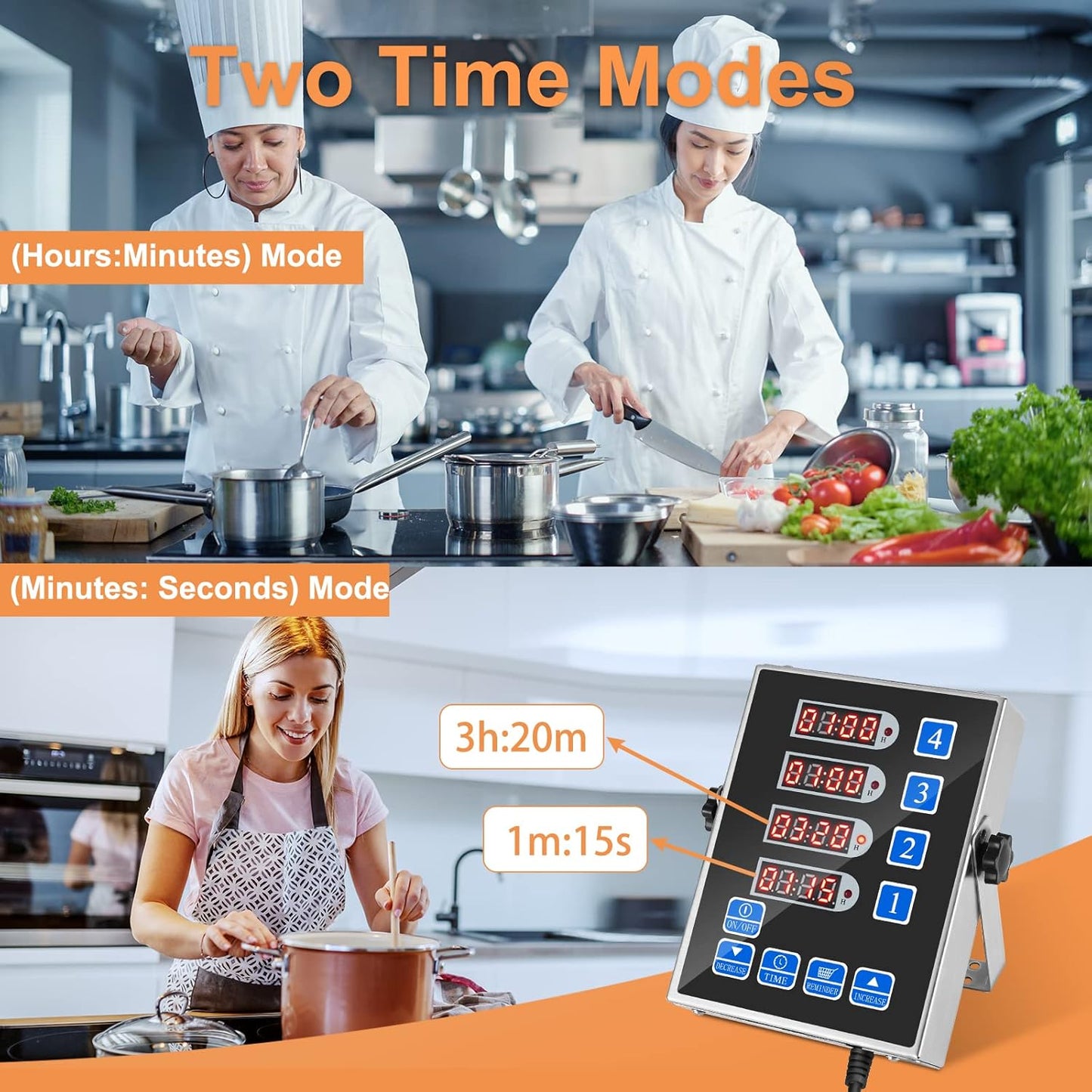 Kitchen Timers for Cooking – 4 Channel Commercial Kitchen Timer Restaurant Kitchen Supplies – Stainless Steel LED Technology Kitchen Timer Digital – Reminder Function, Loud Alarm, Black