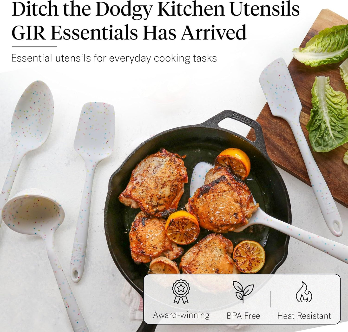 GIR: Get It Right 5-Piece All-Purpose Cooking Utensil Set - 11 in Party Confetti Color - Pharmaceutical-Grade Silicone Utensils - Heat-Resistant 425°F & Dishwasher-Friendly