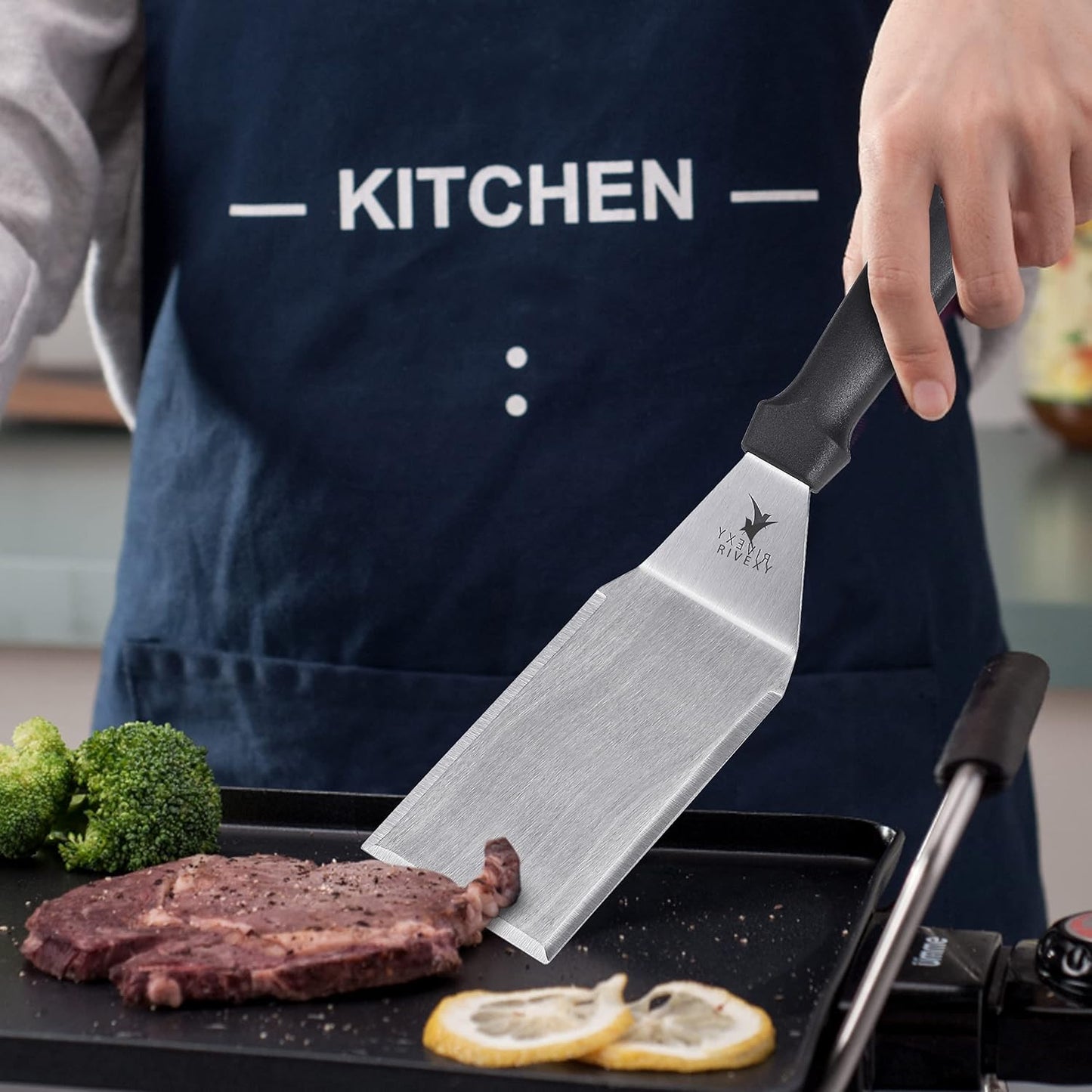 5-PCS Premium Griddle Accessories Kit, Ultimate Stainless Steel Flat Top Grill Accessories for Blackstone BBQ, Teppanyaki, Hibachi – Durable Griddle Spatula, Ideal for Outdoor & Camping