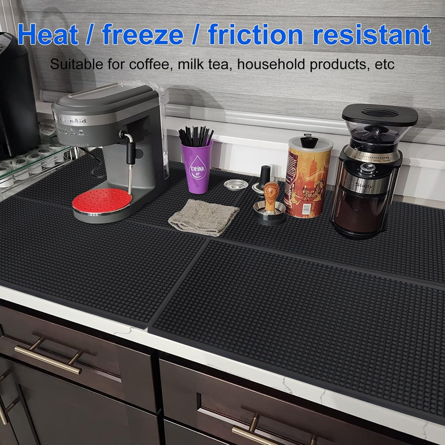 2 Pack Rubber Bar Mats, 24" x 12" Black Large Bar Service Mat, Spill Mat for Countertop, Bartending, Rubber Bar Mats, Efficient and Stylish Solution for Every Bartending Need,by KUKLIPJIM