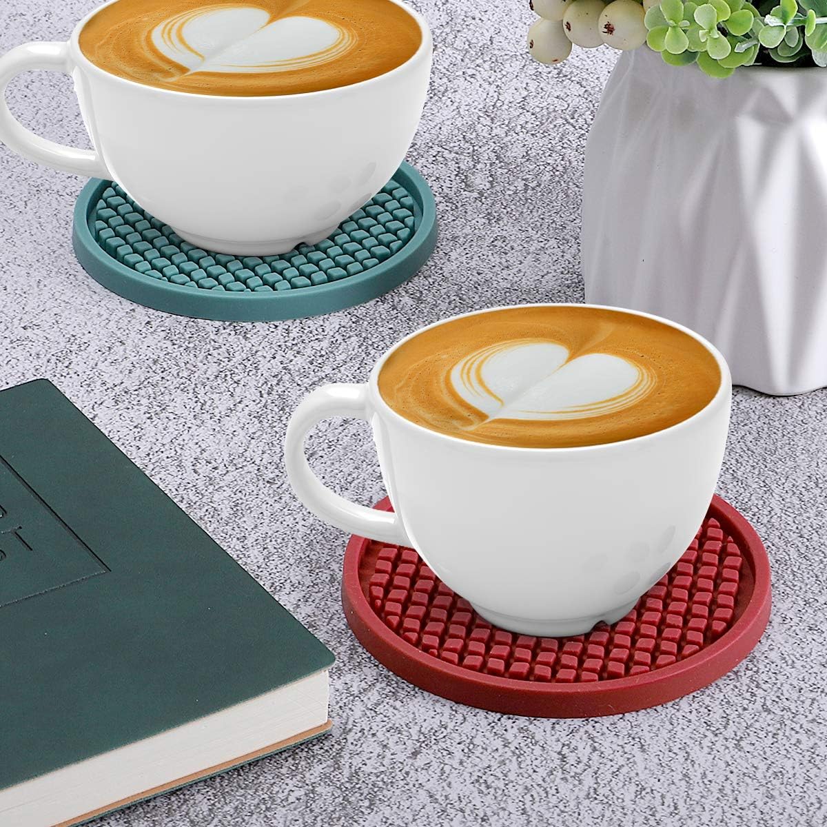 ME.FAN Silicone Coasters [6 Pack] Thickened Drink Coasters with Holder - Cup Mat - Non-Slip, Non-stick, Stay Put, Deep Tray - Prevents Furniture and Tabletop Damages(Deep Purple)