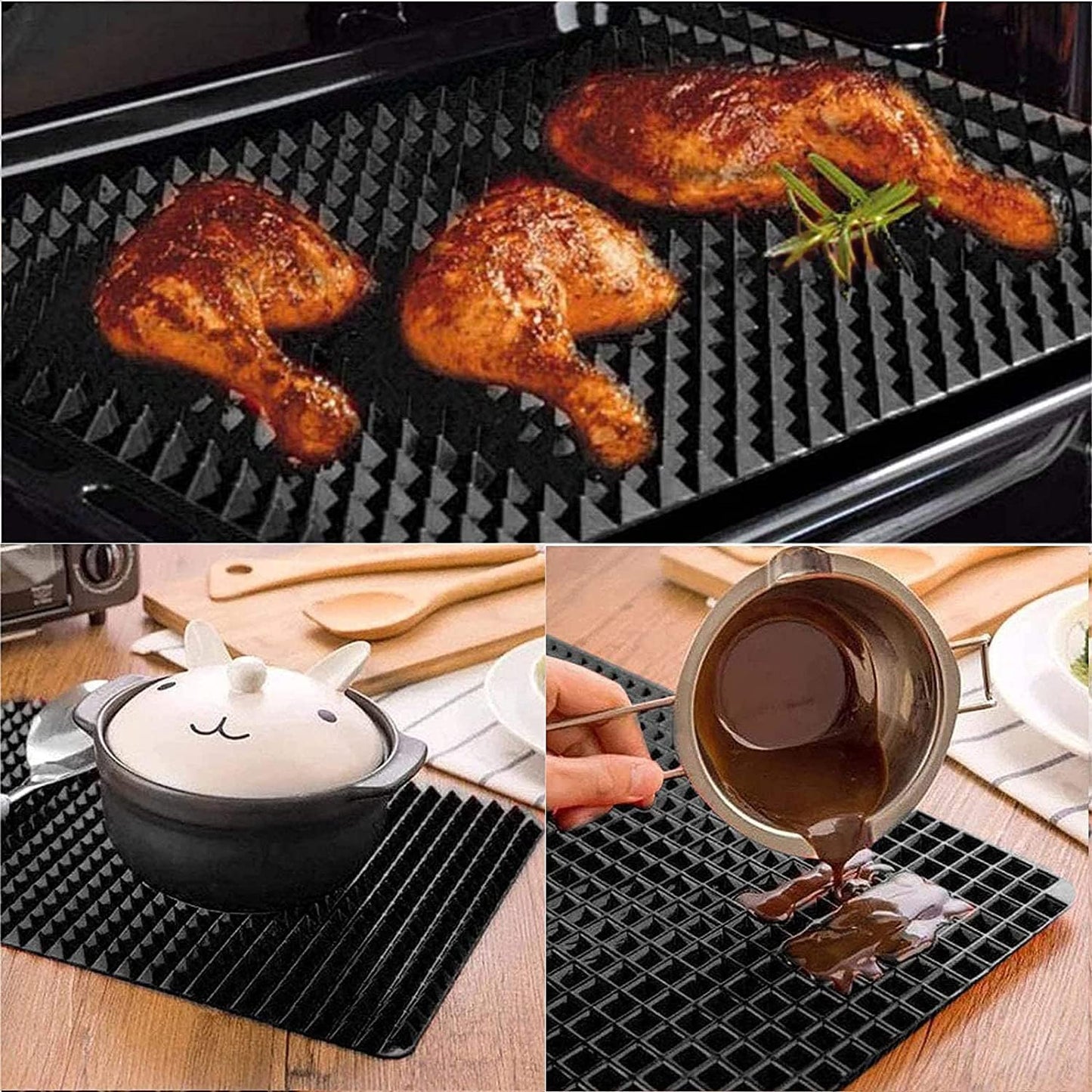 Silicone Baking Mat Red Pyramid Non Stick Bacon Microwave Tray Pastry Mats Red BBQ Grill Mat Baking Supplies oven Liners For Bottom Of Oven - 16 X 11''Silicone Mats For Kitchen Counter 1 Pack