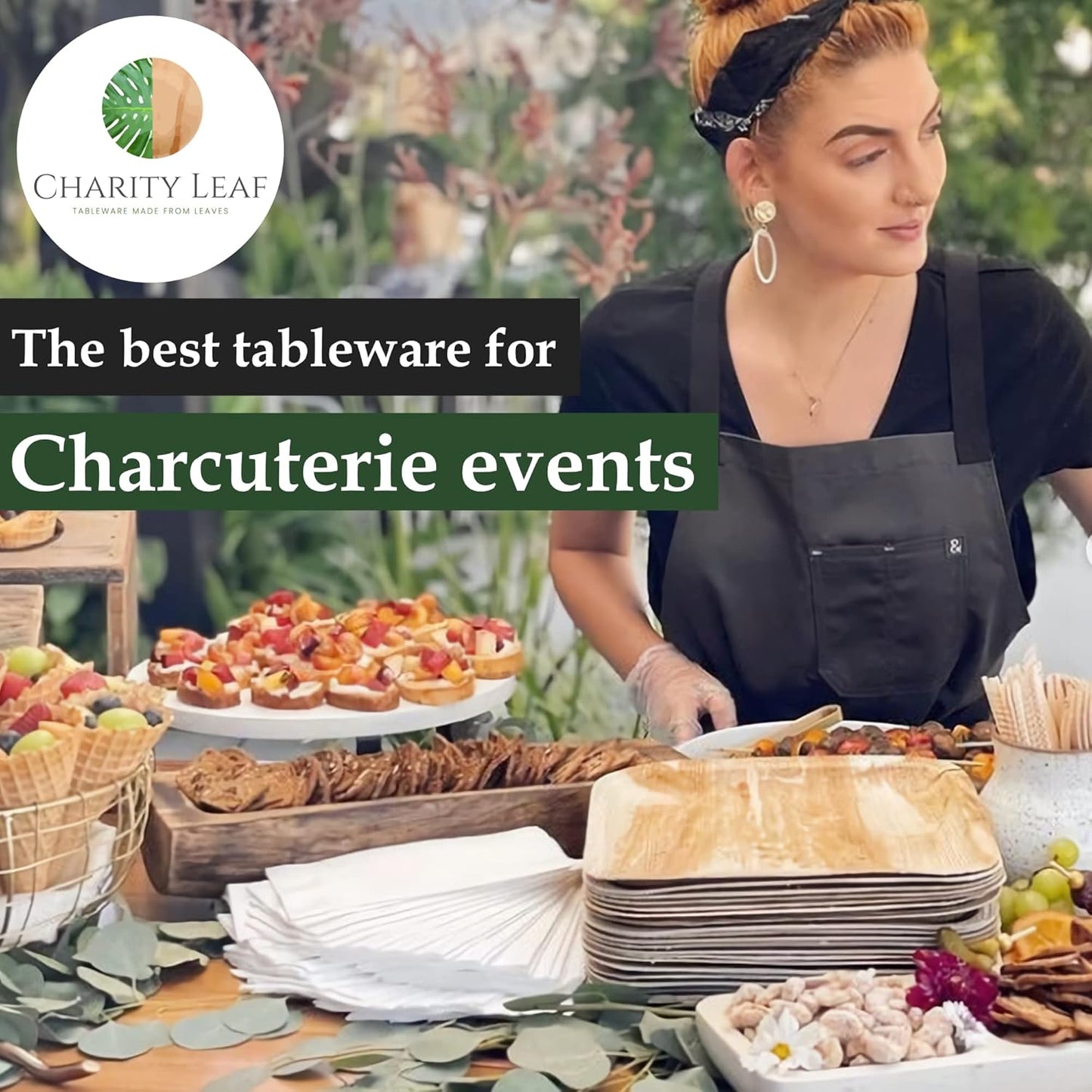 Charity Leaf Disposable Palm Leaf 12" x 10" Trays (25 pieces) Bamboo Like Serving Platters, Disposable Boards, Eco-Friendly Dinnerware For Weddings, Catering, Events