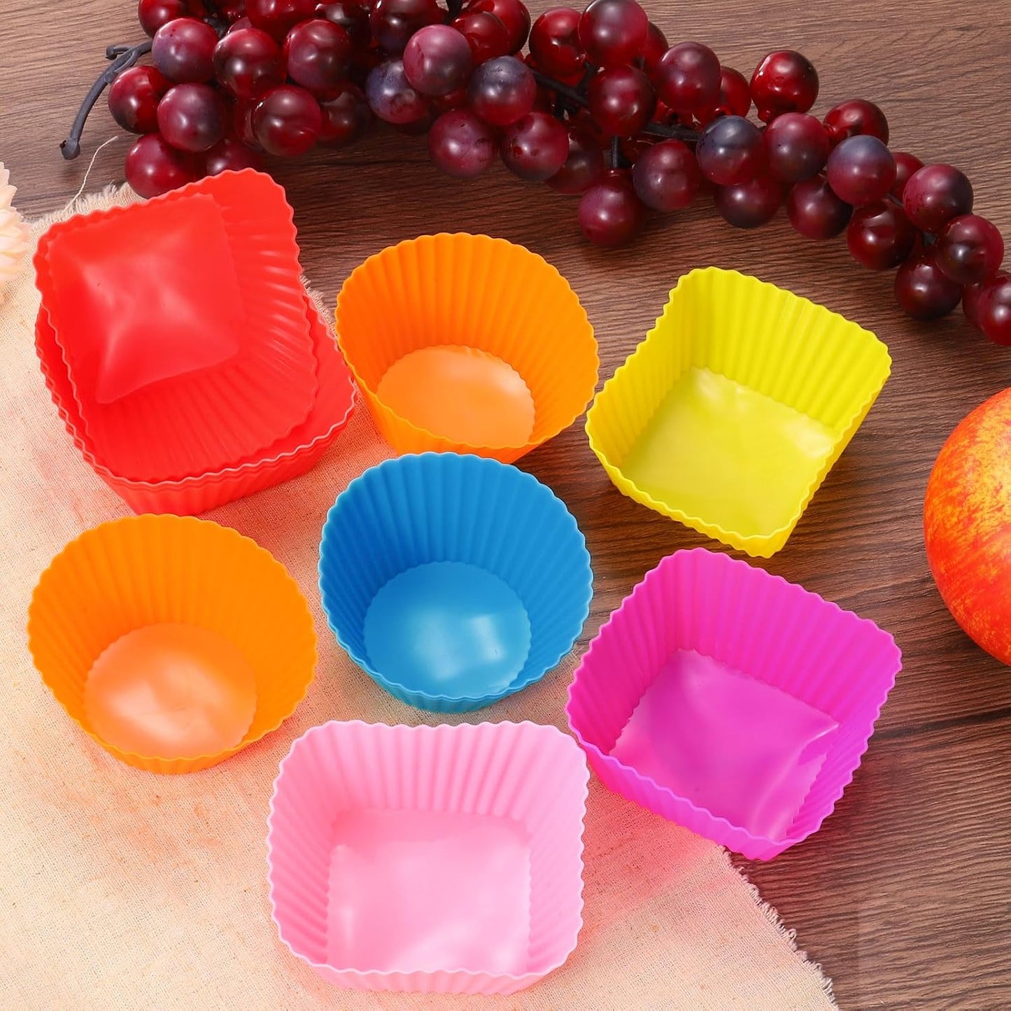 uxcell 18Pcs Silicone Cupcake Baking Cups, Silicone Muffins Liners Non-Stick Square Baking Cups, for Cooking Eggs Baking Muffins and Make a Cake(Rose Red)