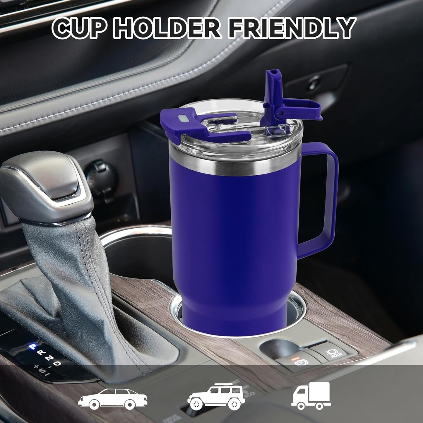 30oz Tumbler with Handle, Insulated Leak Proof Coffee Travel Mug with Straw Lid Double Wall Stainless Steel Vacuum Tumblers Metal Cup Keep Hot and Iced Drink for Gym, Office, Camping, Blue 1 Pack