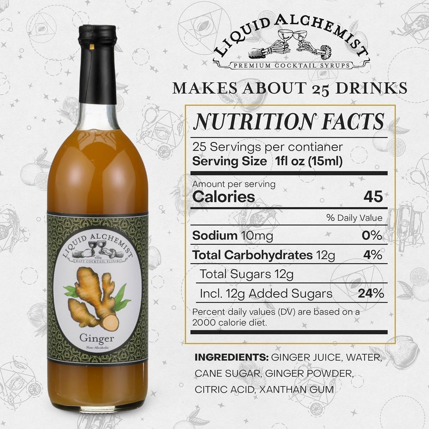 Liquid Alchemist Ginger Syrup for Cocktails - Real Ingredients Make our Liquid Ginger Puree for Cocktails the Perfect Moscow Mule Cocktail Syrup - Our Mixer is Non-GMO & Vegan (25 oz)