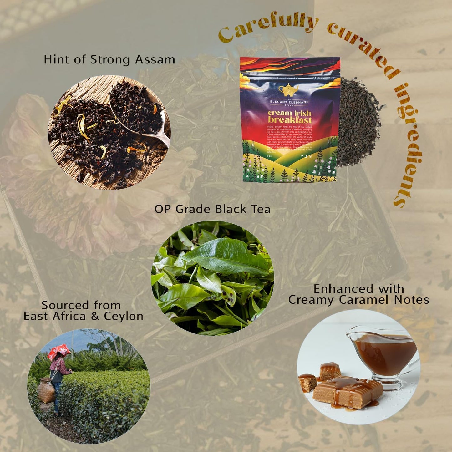 Cream Irish Breakfast Tea, Loose Leaf Black Tea – Irish Classic with Caramel & Strong Assam – Robust, Full-Bodied – Drink Hot or Iced – 4 oz Resealable Bag (Makes 50 Cups) – The Elegant Elephant