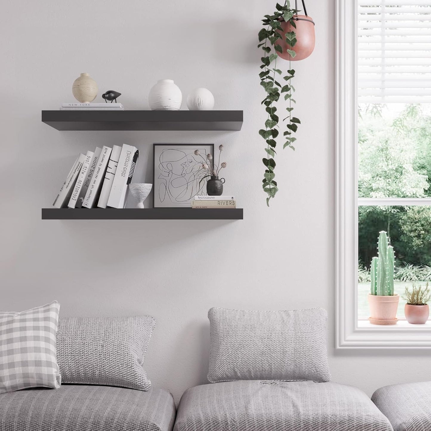 Floating Shelf, Set of 1 Wall Shelf, 36 in W x 12.75 in D x 2 in H Wooden Floating Wall Shelf with Invisible Brackets for Living Room/Bedroom/Bathroom/Kitchen Storage and Decor, Black
