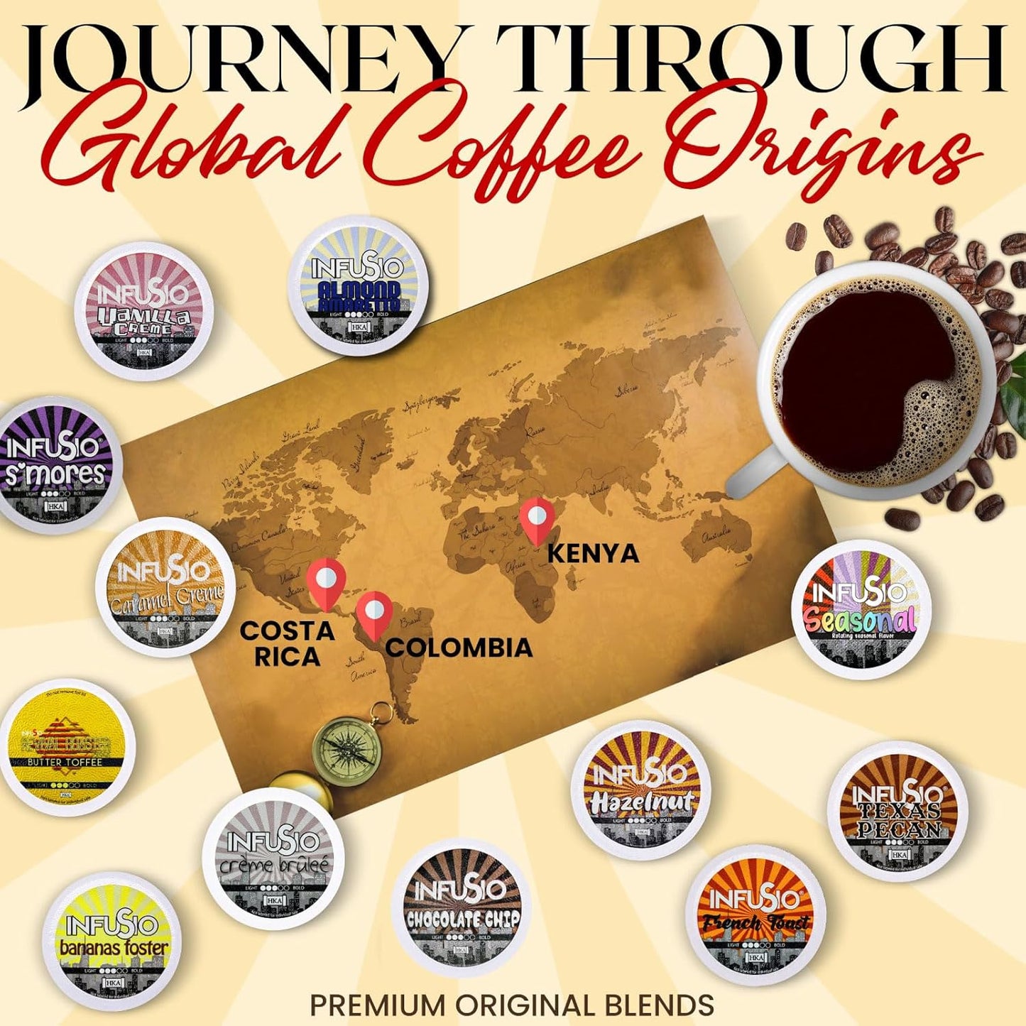 InfuSio Coffee Pods 96 Count - Caramel Crème, Medium Roast Single Serve Coffee Pods for Keurig K Cups Brewers - InfuSio Premium Roasted Keurig 2.0 Compatible