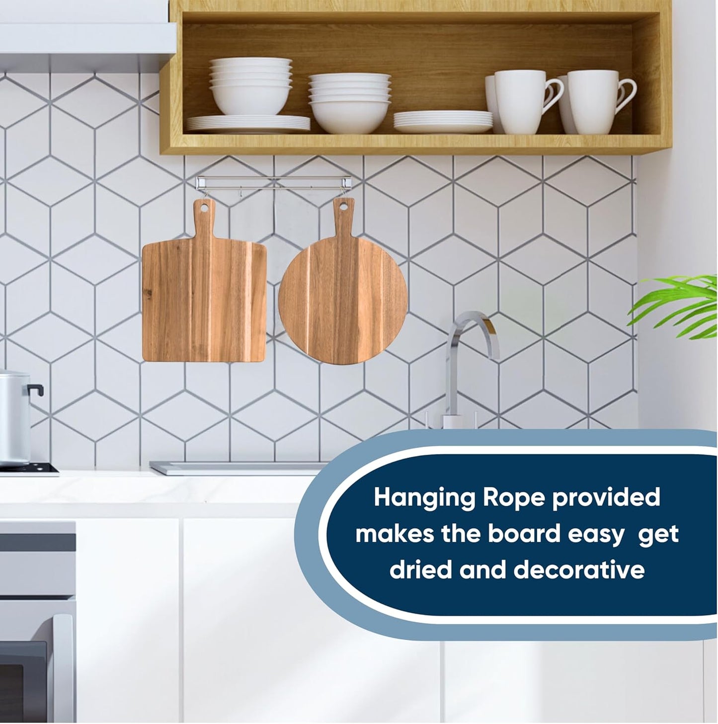 KOLWOVEN Acacia Wood Cutting Board 2 Pack with Handle, Wooden Charcuterie Board Large Paddle Carving Chopping Board Set, Serving Tray for Cheese Meat Fruit Pizza Bread Baking