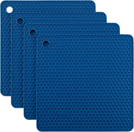 Silicone Trivets Mats, Silicone Hot Pads for Pot Holder, Square Trivets for Hot Dishes, Pots and Pans, Multi Purpose Hot Pads for Kitchen Counter, Non Slip Heat Resistant Mats Set 4 Navy
