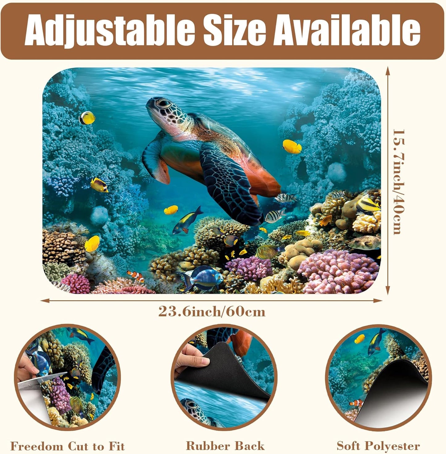 Sea Turtle Coffee Mat Absorbent Dish Drying Mat for Kitchen Counter Hide Stain Rubber Backed Coffee Bar Accessories Fit Under Espresso Machine Dish Rack, 15.7 x 23.6 Inch