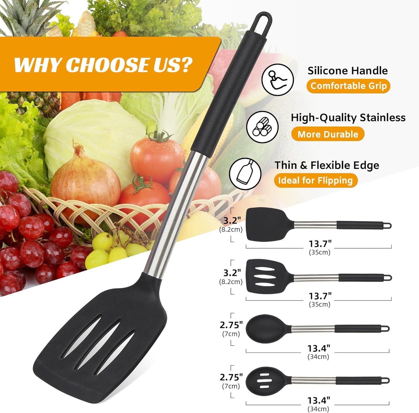 Kitchen Utensils Set of 4 Pack,Silicone Cooking Utensils Set for Nonstick Cookware,Perfect for Baking and Mixing,Spatula Set BPA Free,Dishwasher Safe,Black