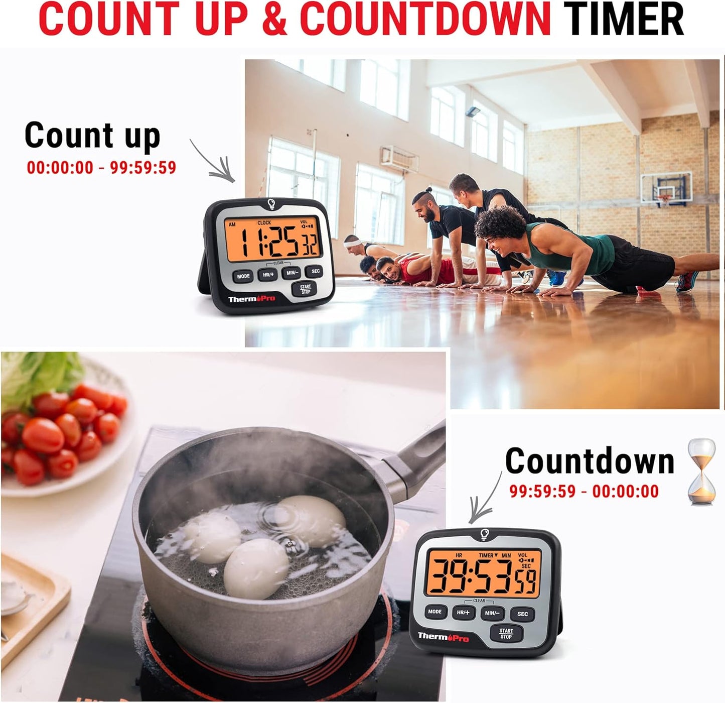 ThermoPro TM01 Kitchen Timers for Cooking with Count Up Countdown Timer, Digital Timer for Kids Students with Touch Backlight, Study Timers for Classroom Teacher Supplies