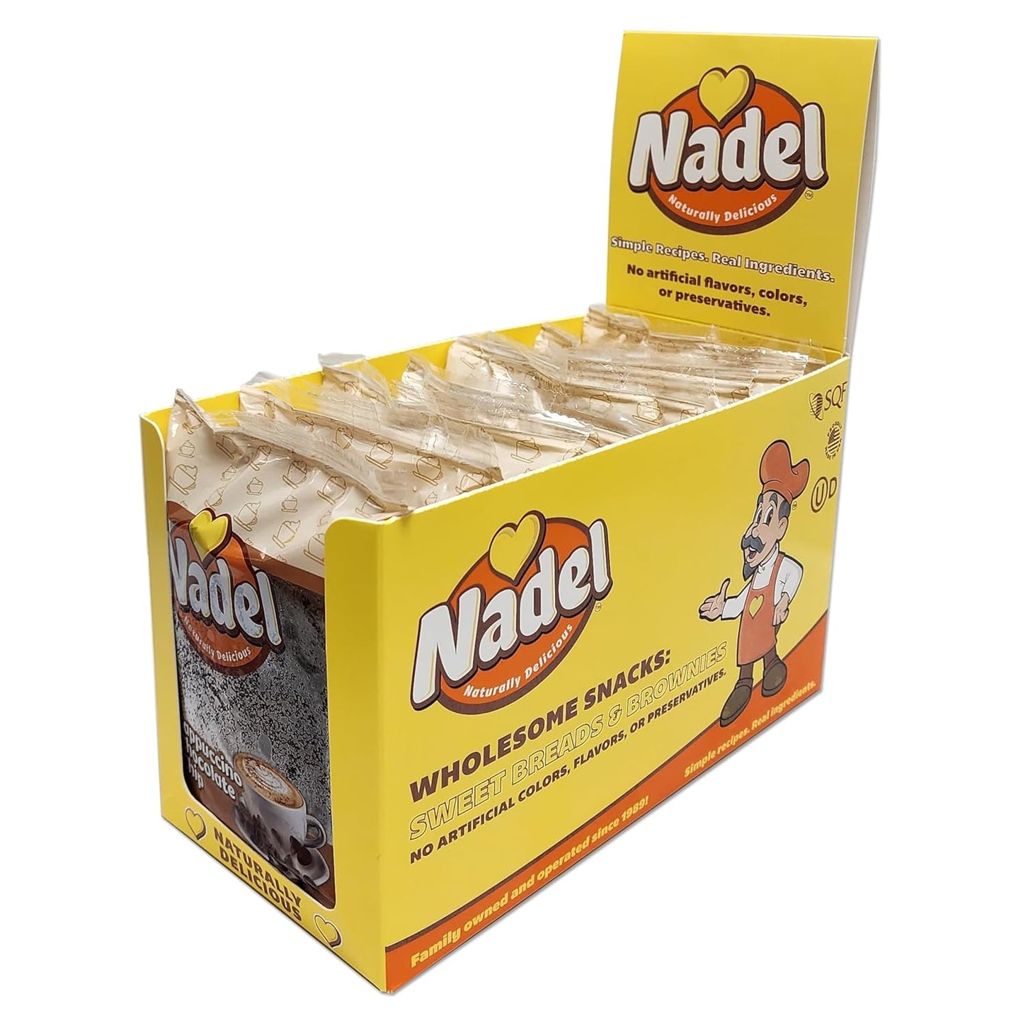 Nadel - Naturally Delicious Cappuccino Chocolate Chip bread, Lunch snack breakfast bars coffee cake, Natural fresh brand mocha chocolate cake 12 pack