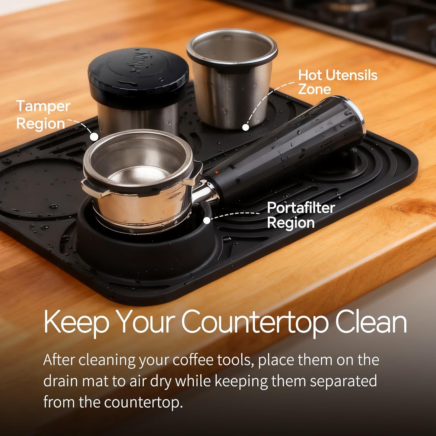 Silicone Coffee Mat- Compatible with Ninja Espresso - Easy to Clean, Suitable for Ninja Luxe Espresso Coffee Machine ES601 & ES701 and Other Coffee Machines of Various Sizes (Black)