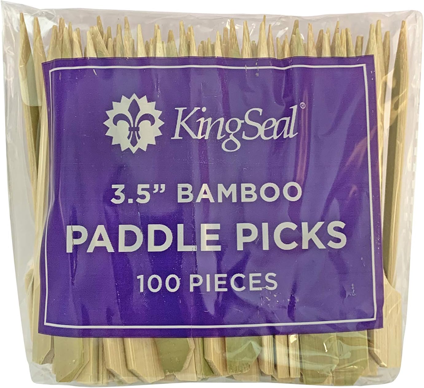 500 Count | KingSeal Natural Green Bamboo Wood Paddle Picks, Skewers for Appetizers and Cocktails, 3.5 Inches, Bulk Pack - 5 Packs of 100