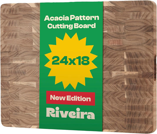 Riveira Acacia Wood Cutting Board – Gourmet Acacia Grandeur: 24 x 18 Wooden Cutting Board – Natural Wooden Cutting Boards For Kitchen Decorative – Innovative Juice Grooves Acacia Wooden Chopping Board