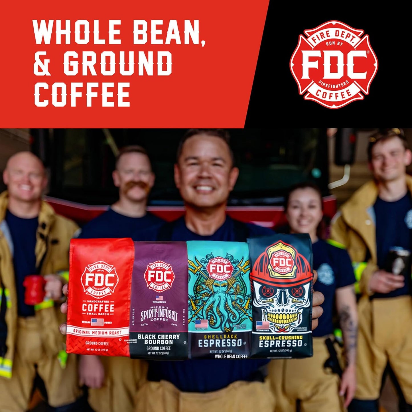 Fire Department Coffee - Gives Back to Firefighters - Marshmallow Brownie Coffee Beans - Roasted in the USA - Premium Whole Bean - Veteran Owned - 12 oz