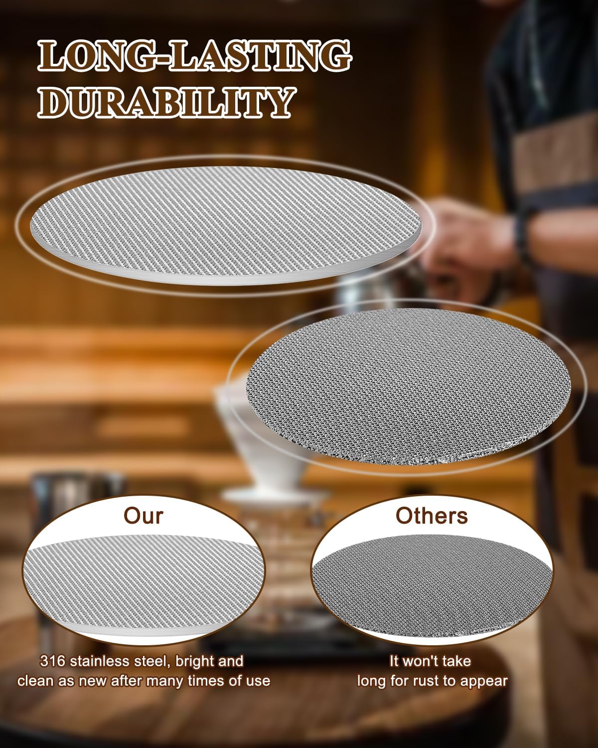 Puck Screen 51mm, Premium 316 Stainless Steel Reusable Espresso Puck Screen Filter - 1.7mm Thickness 150μm for Espresso Portafilter Filter Basket, 2 Pack