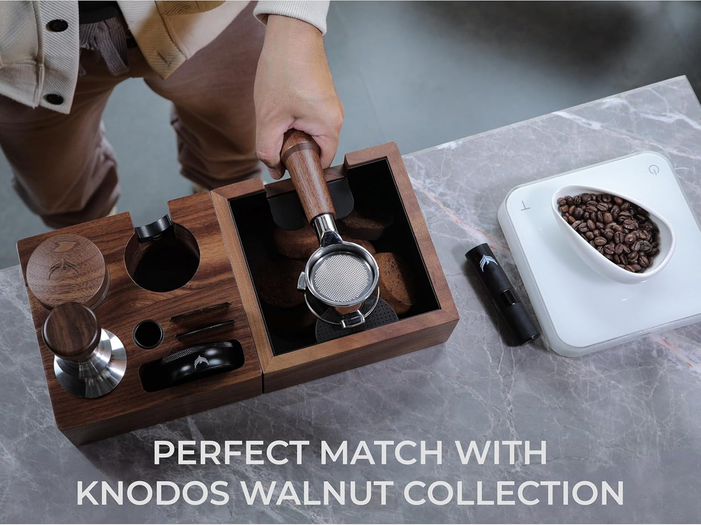 54mm Tamper For Breville Machines Calibrated Tamper Tool Espresso Walnut, Auto-Leveling and 30lb Spring Loaded Design Coffee Tamper With Stainless Steel Ripple Base
