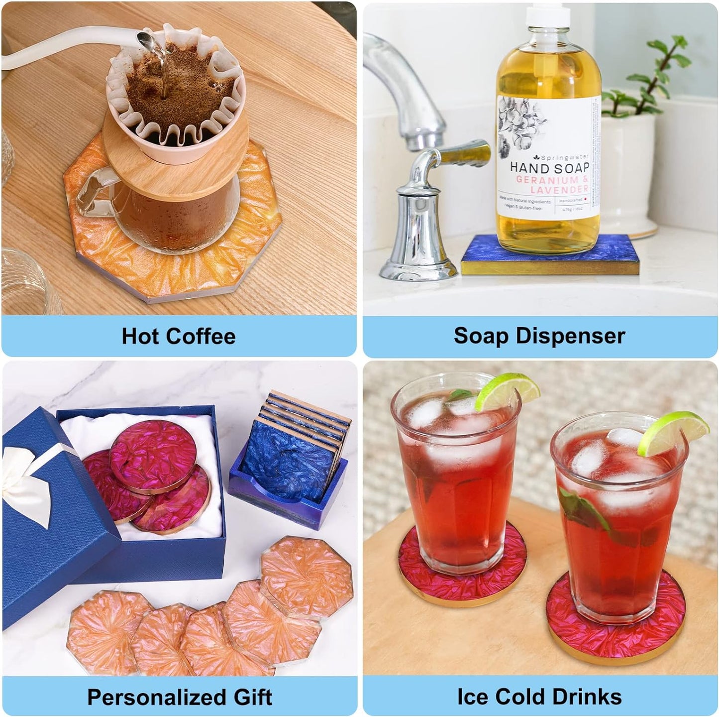 LET'S RESIN 18 Pcs Coaster Resin Molds Silicone, Coaster Molds with Round Square Octagon Shape Holder Molds for Epoxy Resin, DIY Art Craft Cup Mats