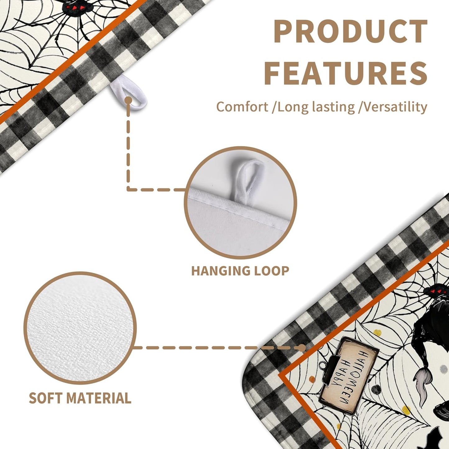 Halloween Gnomes Dish Drying Mat Bats Pumpkins Large Kitchen Mats Dish Drying Pad Buffalo Plaid Absorbent Dish Dryer Mat for Kitchen Countertops Microfiber Drainer Pad Dish Drying Mats (18x24 in)