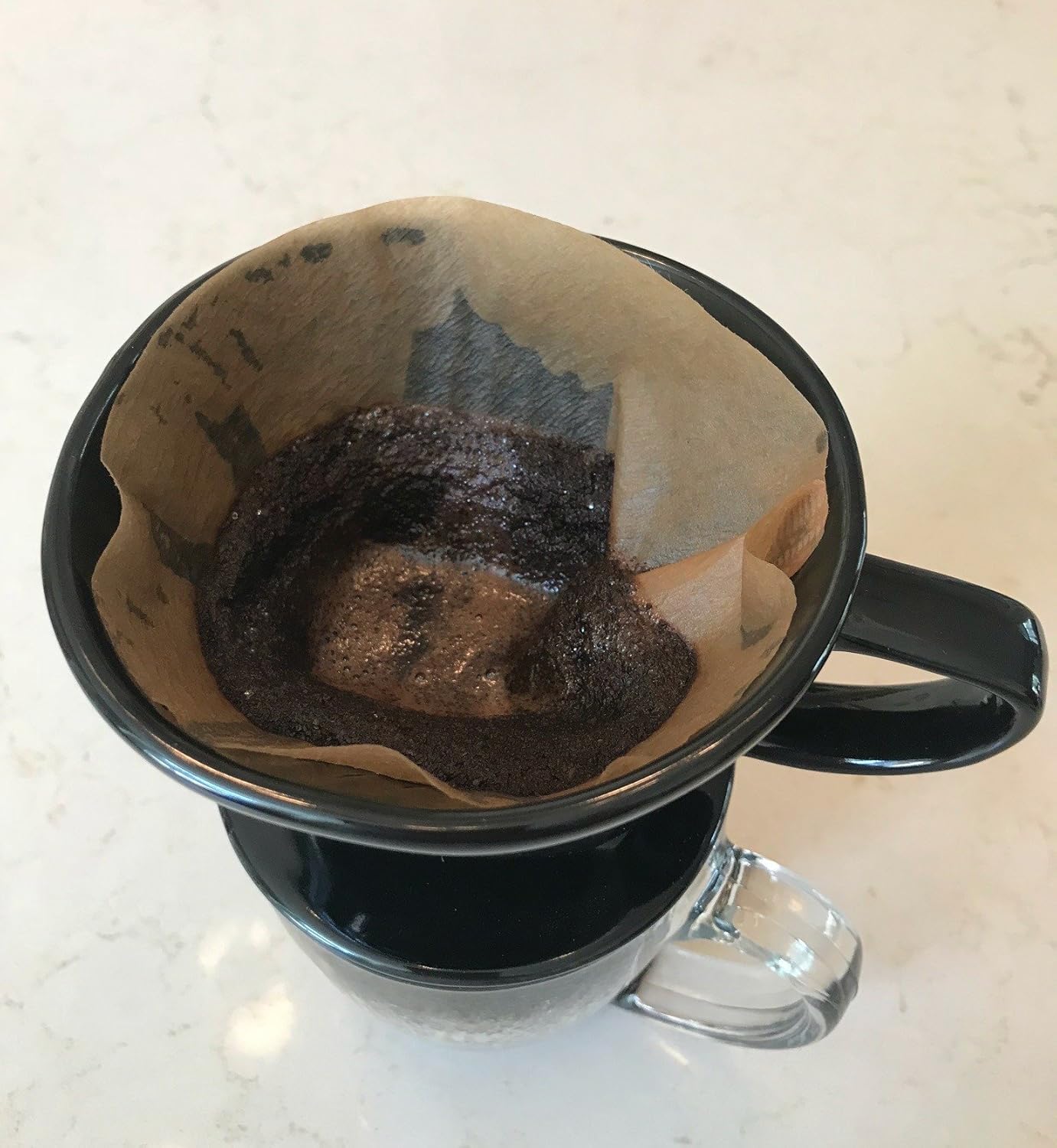 Simply Charmed Coffee Pour Over Single Cup Ceramic Brewer Coffee Maker with Melitta Filters (Black) 8-16 oz Depending on How Much Water/Grounds You Use