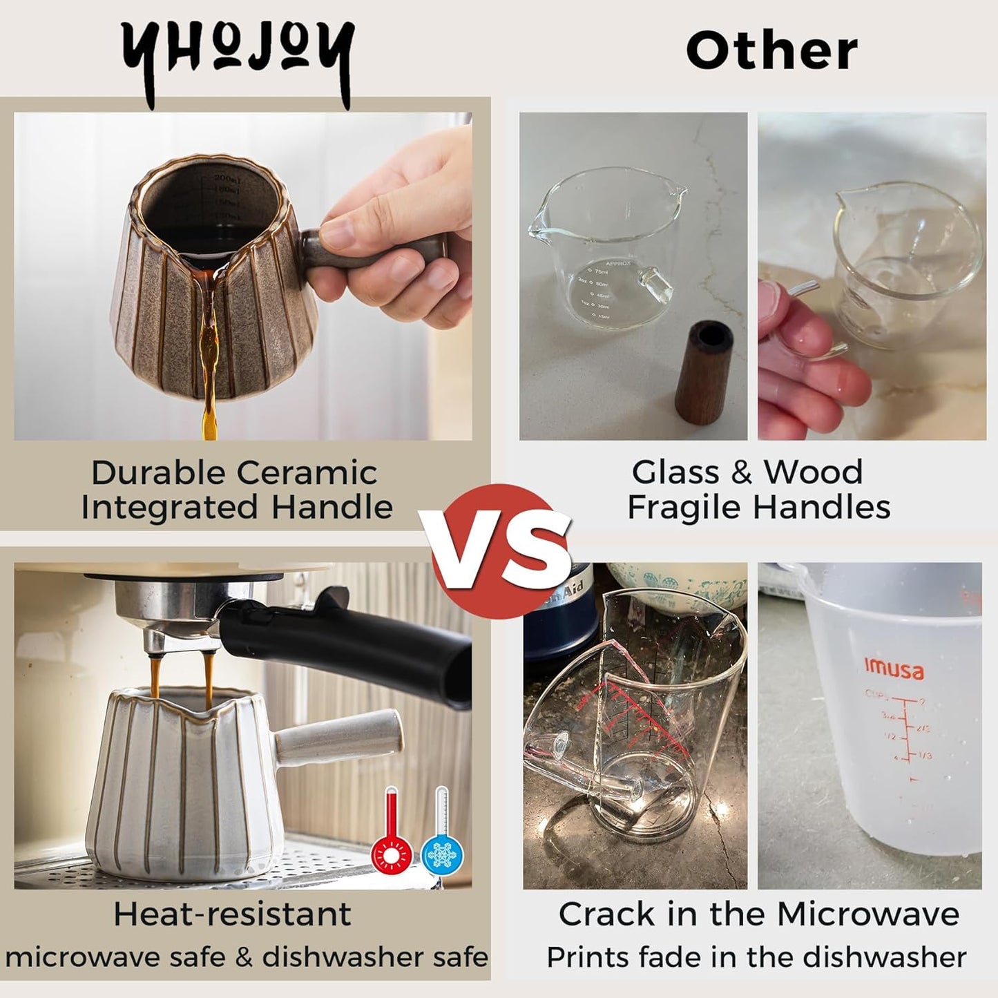 Espresso Cup, Ceramic Espresso Measuring Cup with Handle, Expresso Shots Cups with Spout, Espresso Accessories, 200ML/6 OZ, Dark Agate Red