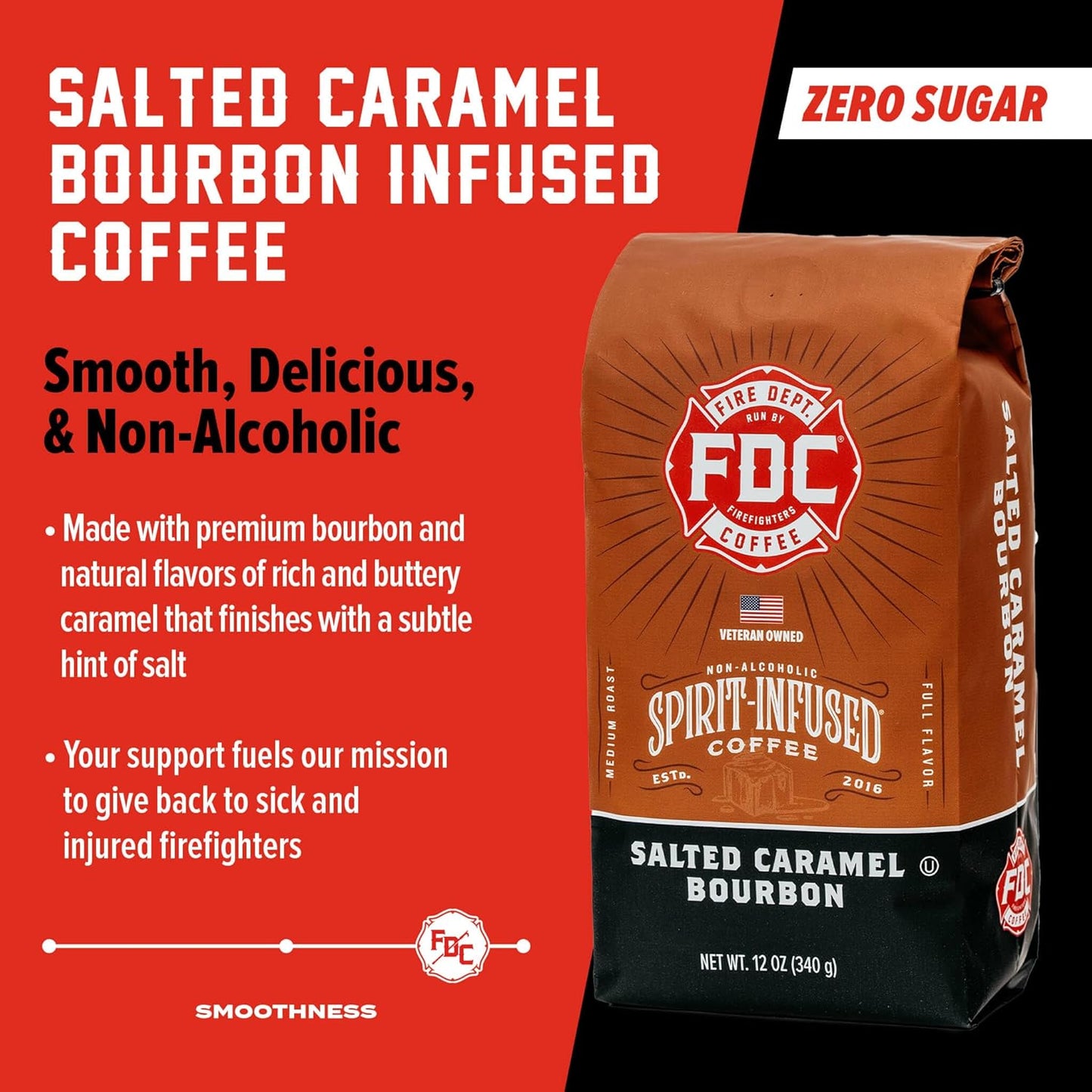 Fire Department Coffee - Salted Caramel Bourbon Coffee Beans - Gives Back to Firefighters - Premium Bourbon Infused - Whole Bean - Non-Alcoholic - Roasted in the USA - Veteran Owned (12 oz, Pack of 2)