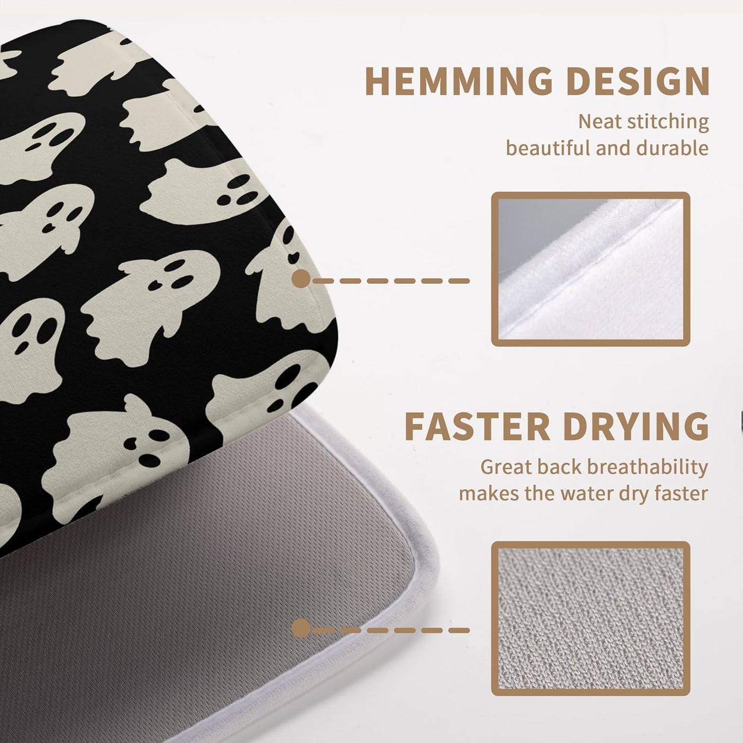 Halloween Ghosts Dish Drying Mat Black and White Large Kitchen Mats Dish Drying Pad Absorbent Dish Dryer Mat for Kitchen Countertops Microfiber Drainer Pad Dish Drying Mats (18x24 in)