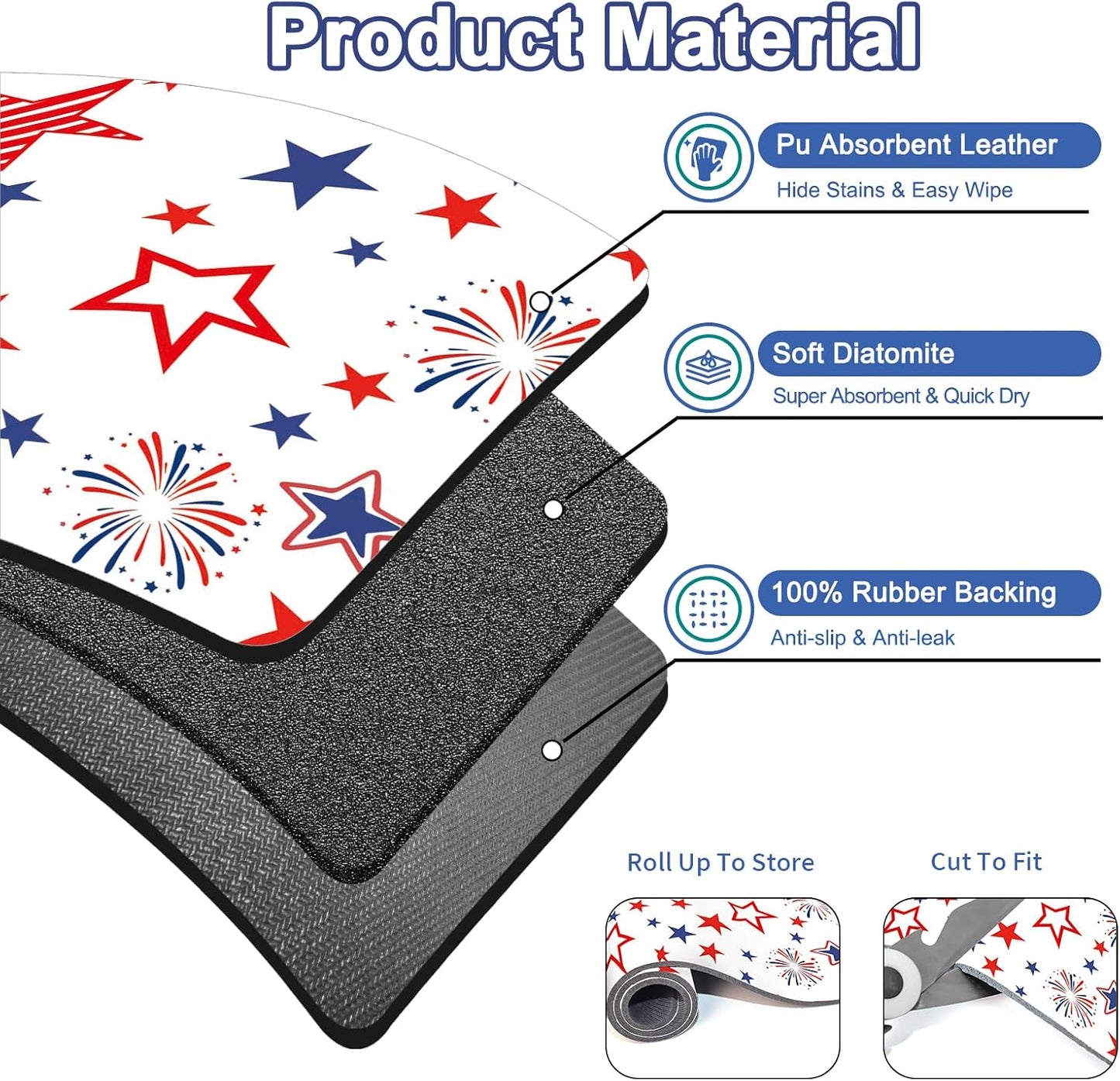 Dish Drying Mat for Kitchen, 12" X 20" Absorbent Coffee Maker Mat, Non-slip Bar Mats for Countertops, Kitchen Drying Pad for Dishes, Utensils, Espresso Machine, W Stars Freworks