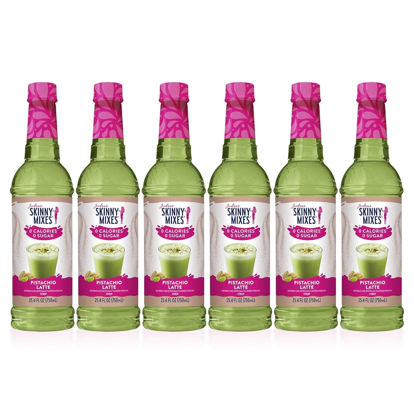 Jordan's Skinny Syrups Sugar Free Coffee Syrup, Pistachio Flavor Drink Mix, Zero Calorie Flavoring for Chai Latte, Protein Shake, Food & More, Gluten Free, Keto Friendly, 25.4 Fl Oz (Pack of 6)