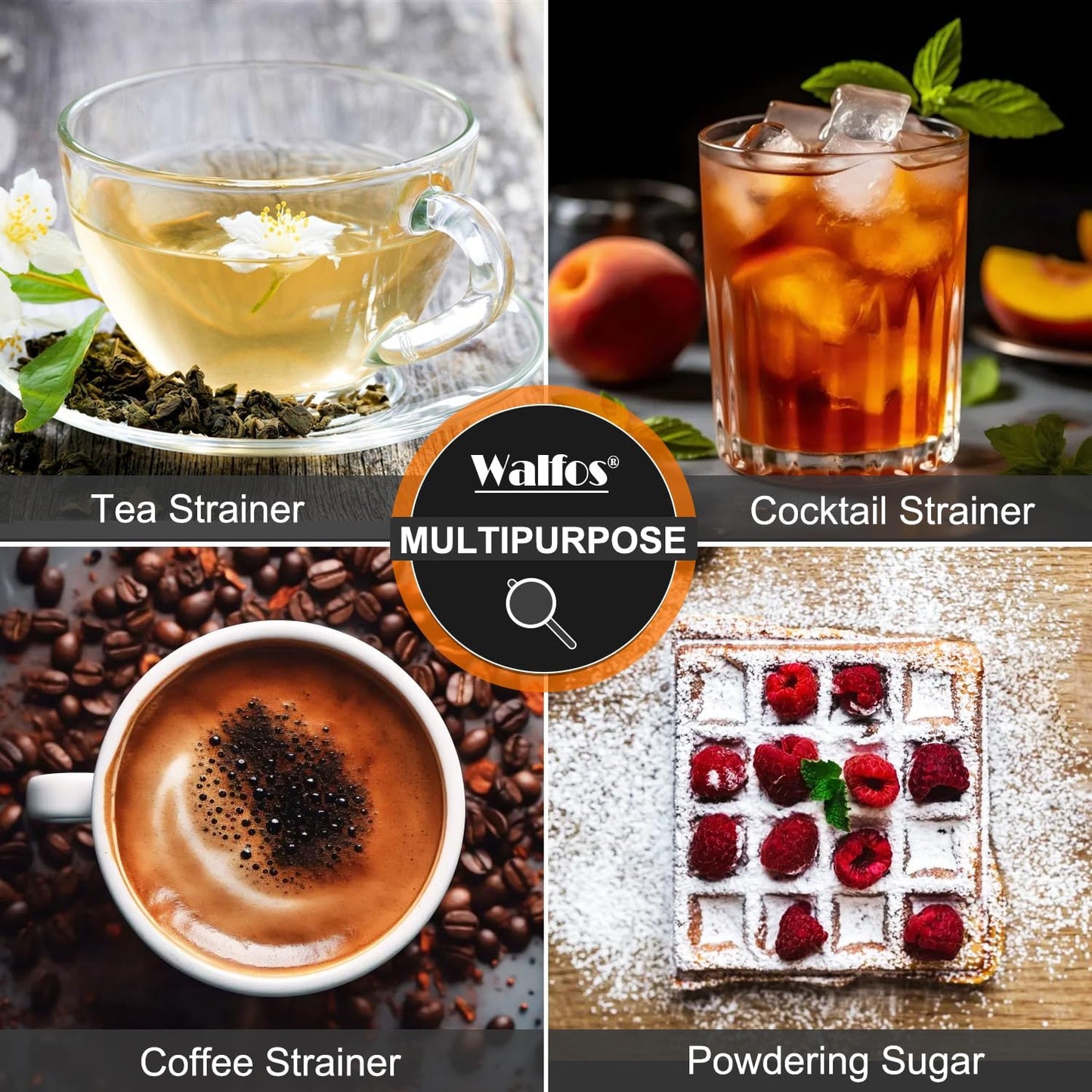 Walfos Small Fine Mesh Tea Strainer, Mini Stainless Steel Sieve with Handle, 2.8 Inch Kitchen Metal Sifter Strainers for Tea, Juicing, Coffee, Cocktail, Powdered Sugar, Matcha (2 Pack)