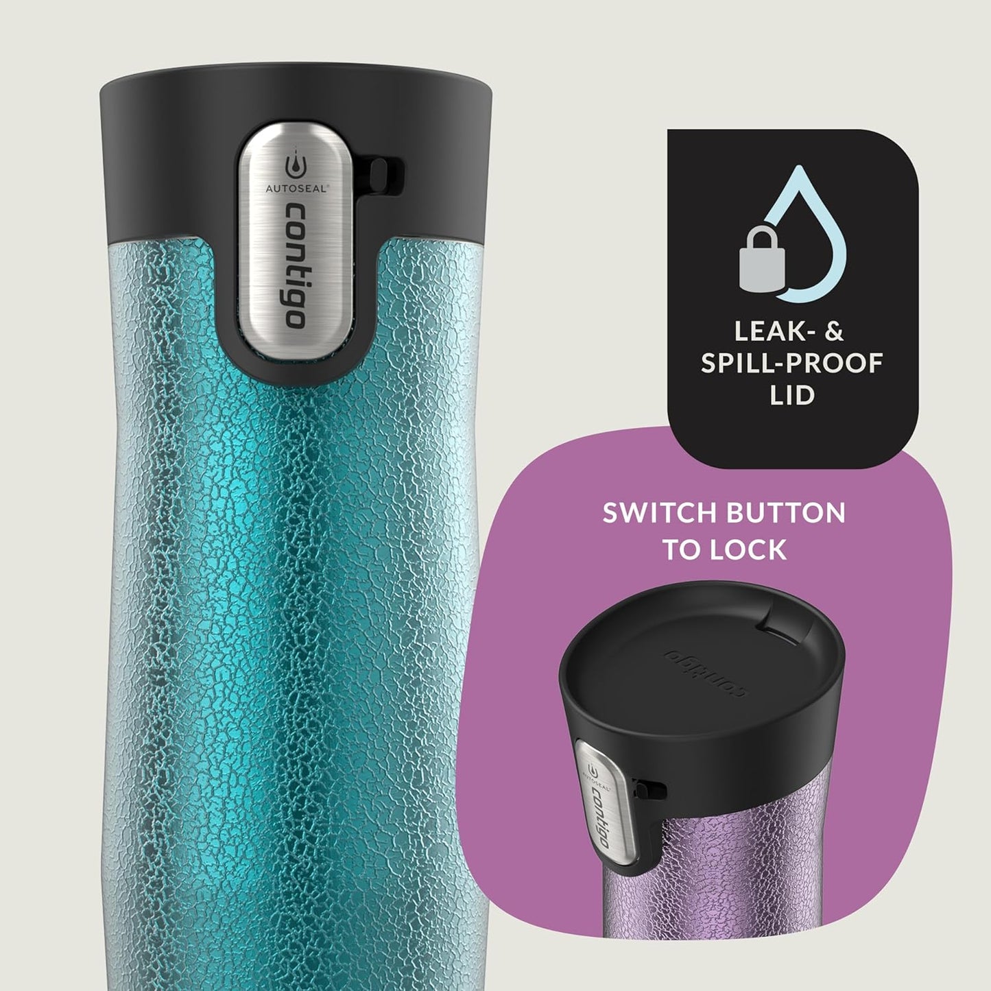 Contigo® AUTOSEAL® West Loop Vacuum-Insulated Stainless Steel Travel Mug with Easy-Clean Lid, 16 oz, 2-Pack, Crystal Pansy; Crystal Juniper