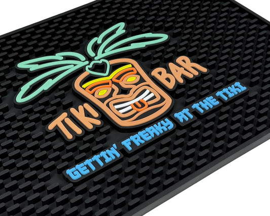 Tiki Bar Mat Warrior Head Mat Gettin Freaky at The Tiki 18x12 in Tiki Decor Hawaiian Decorations, Luau Party Decorations & Hawaiian Party Decorations Bar Mats for Countertop, Tiki Man Luau Decorations