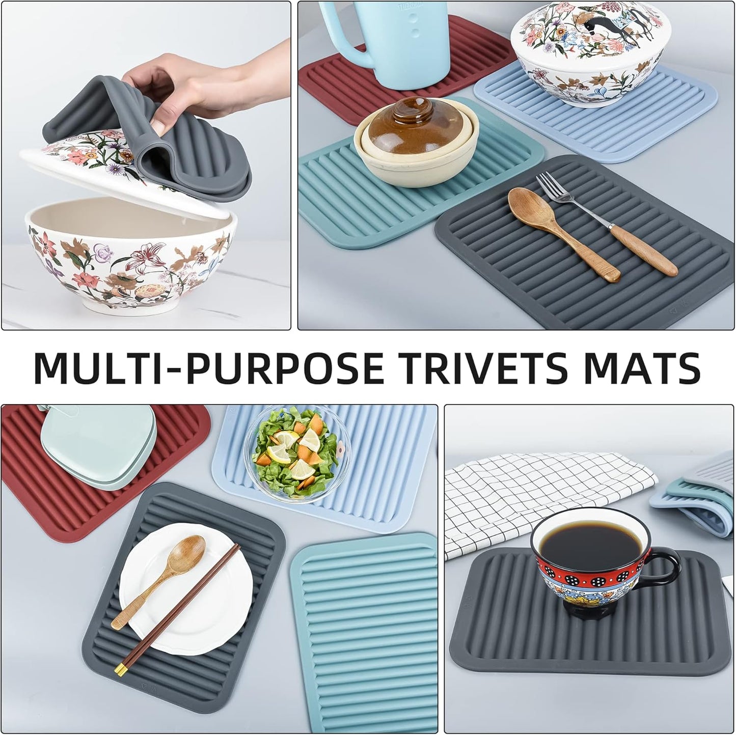 Silicone Trivets for Hot Dishes, Pots and Pans, Hot Pads for Kitchen Counter, Heat Resistant Trivets for Quartz Countertops, Hot Pads, Silicone Pot Holders Mats, Teal Table Trivet Mat, Set 2