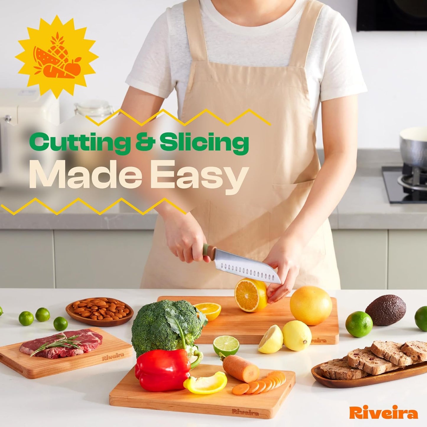 Riveira Cherry Wood Cutting Board – Versatile And Durable: Set Of 2 Pcs Rectangular Wooden Cutting Board – Natural Wooden Cutting Boards For Kitchen – Complete Cherry Wooden Chopping Board