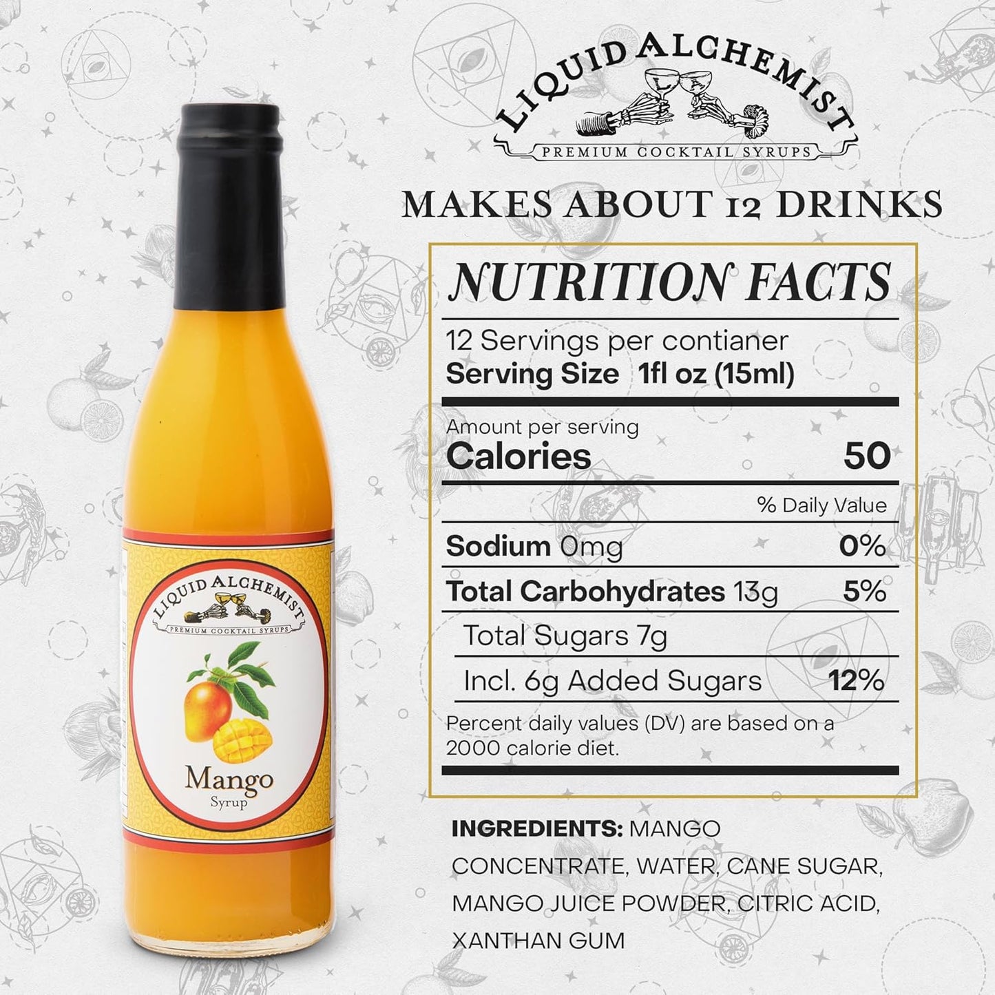 Liquid Alchemist Mango Syrup for Drinks - Real Ingredients Make our Mango Puree for Cocktails the Perfect Margarita Mix - Our Tropical Flavoring Syrup is Non-GMO & Vegan (12 oz)