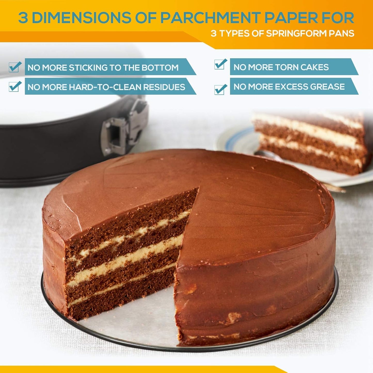 Hiware Springform Pan Set of 3 Non-stick Leakproof Round Cake Pan Set Includes 3 Pieces 6" 8" 10"