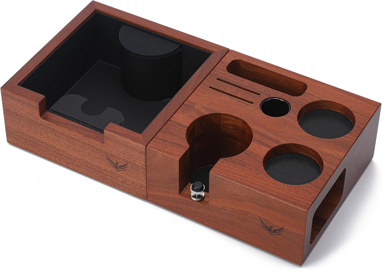 58mm Espresso Knock Box Set – Rosewood Tamping Station Organizer & Coffee Grounds Bin | Professional Espresso Accessories for 58mm Portafilter Machines