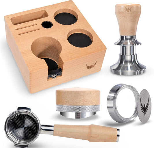 58mm Espresso Tool Set for Breville Dual Boiler & Oracle Jet Includes Naked Portafilter, Spring Tamper, Distributor, Tamping Station, Dosing Funnel & Puck Screen | Maple Barista Kit