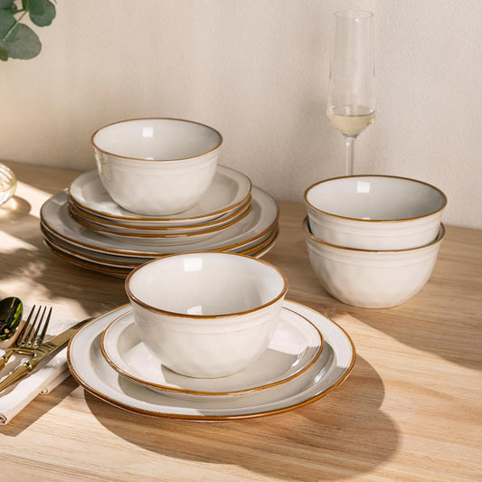AmorArc Ceramic Dinnerware Sets,Stoneware Handmade Reactive Glaze Plates and Bowls Sets,Chip and Crack Resistant | Dishwasher & Microwave Safe,Dishes Set Service for 6 (18pc)