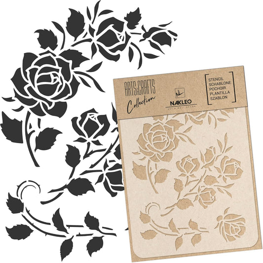 NAKLEO DIY Reusable Plastic Stencil - 15x21cm / 5.8” x 8.3” - Rose Flower Ornament - Art Craft Wall Painting Pattern Template Scrapbooking Decoupage - Fabric Furniture Wood
