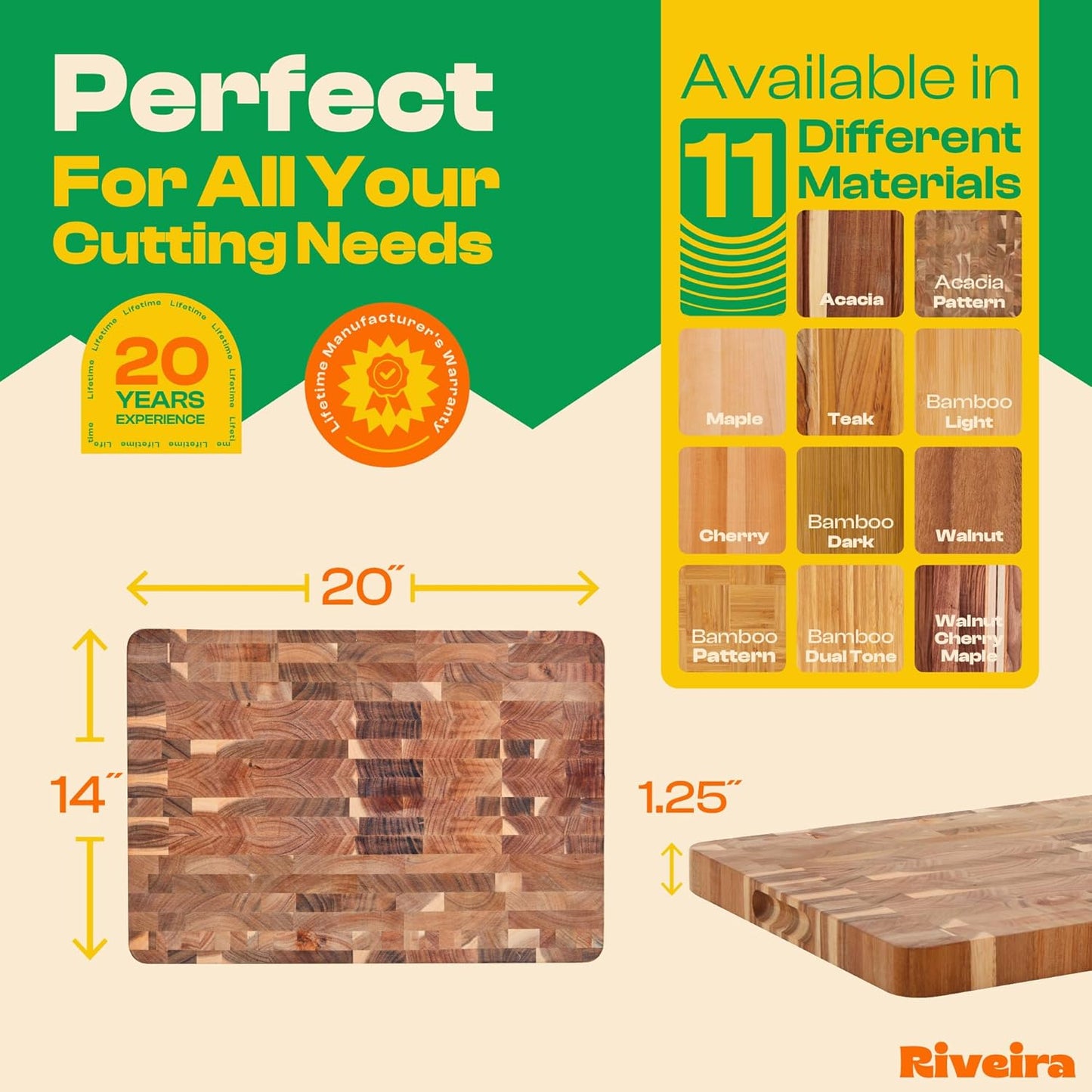 Riveira Acacia Wood Cutting Board – Gourmet Acacia Grandeur: 20 x 14 Wooden Cutting Board – Natural Wooden Cutting Boards For Kitchen Decorative – Innovative Juice Grooves Acacia Wooden Chopping Board