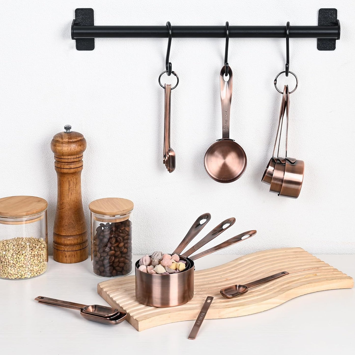 Measuring Cups Set, Copper Measuring Cups Set 7, Metric & US Stainless Steel Measuring Cups for Kitchen & Baking, Metal Measuring Cups Set with 2/3 & 3/4 Measure Cups