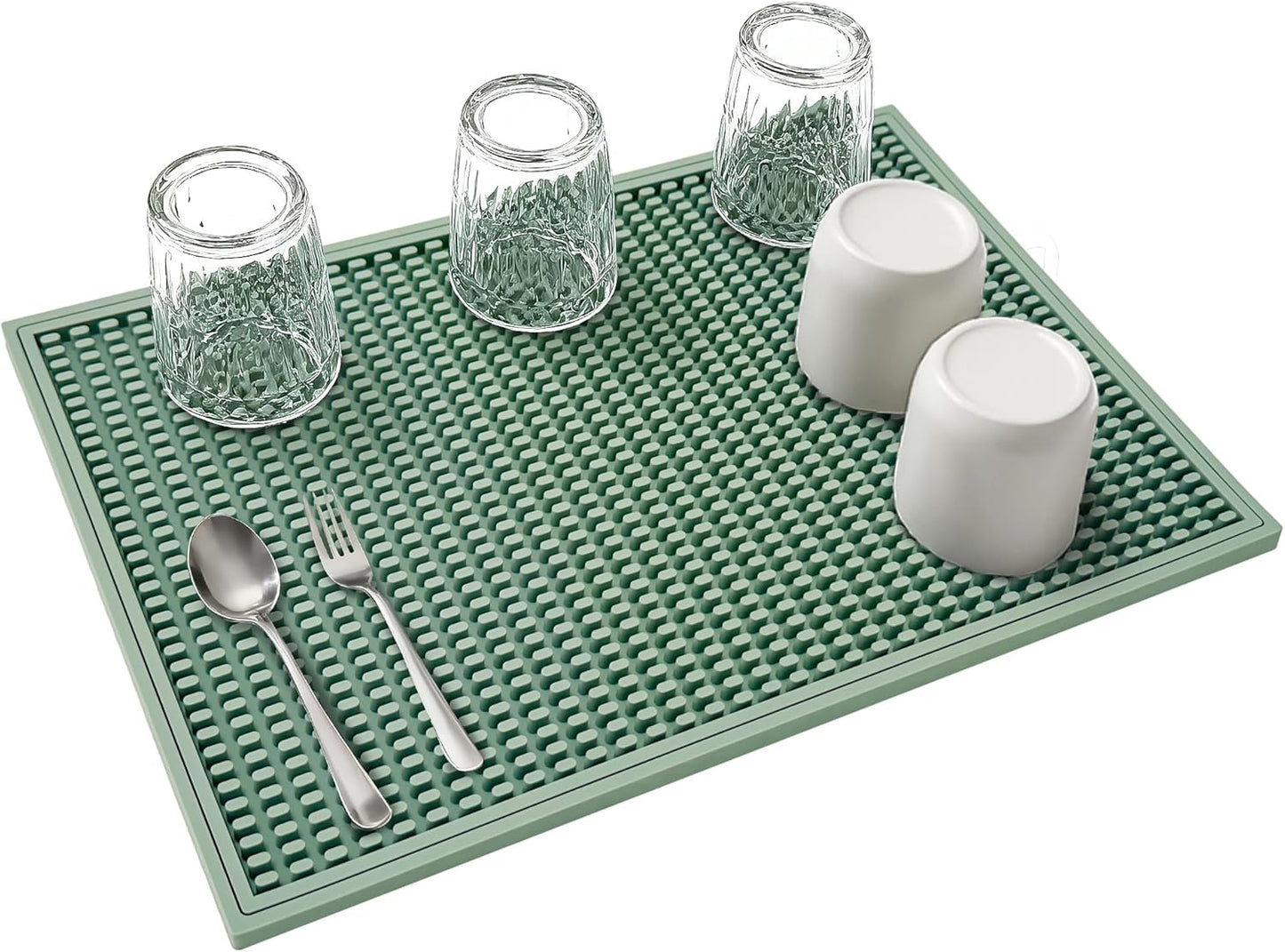 dish drying mat - 18" x 12" Green silicone drying mat , kitchen counter dish drying mats,rubber dish drying mat, Applies to bar mat、coffee mat