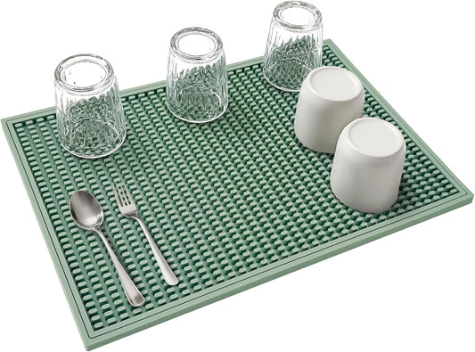 dish drying mat - 18" x 12" Green silicone drying mat , kitchen counter dish drying mats,rubber dish drying mat, Applies to bar mat、coffee mat