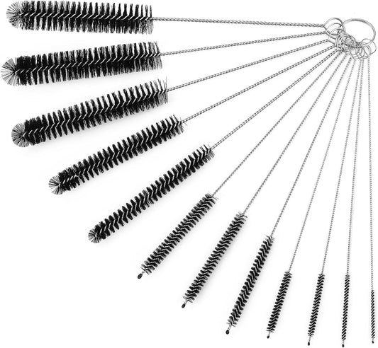 Straw Cleaner Brushes Sets, 12 Pieces 8.2 Inch Botthle Cleaning Brush and Nylon Tube Brush Brush Kit for Sippy Cup, Tumbler, Water Bottle, Drinking Straw (Black)