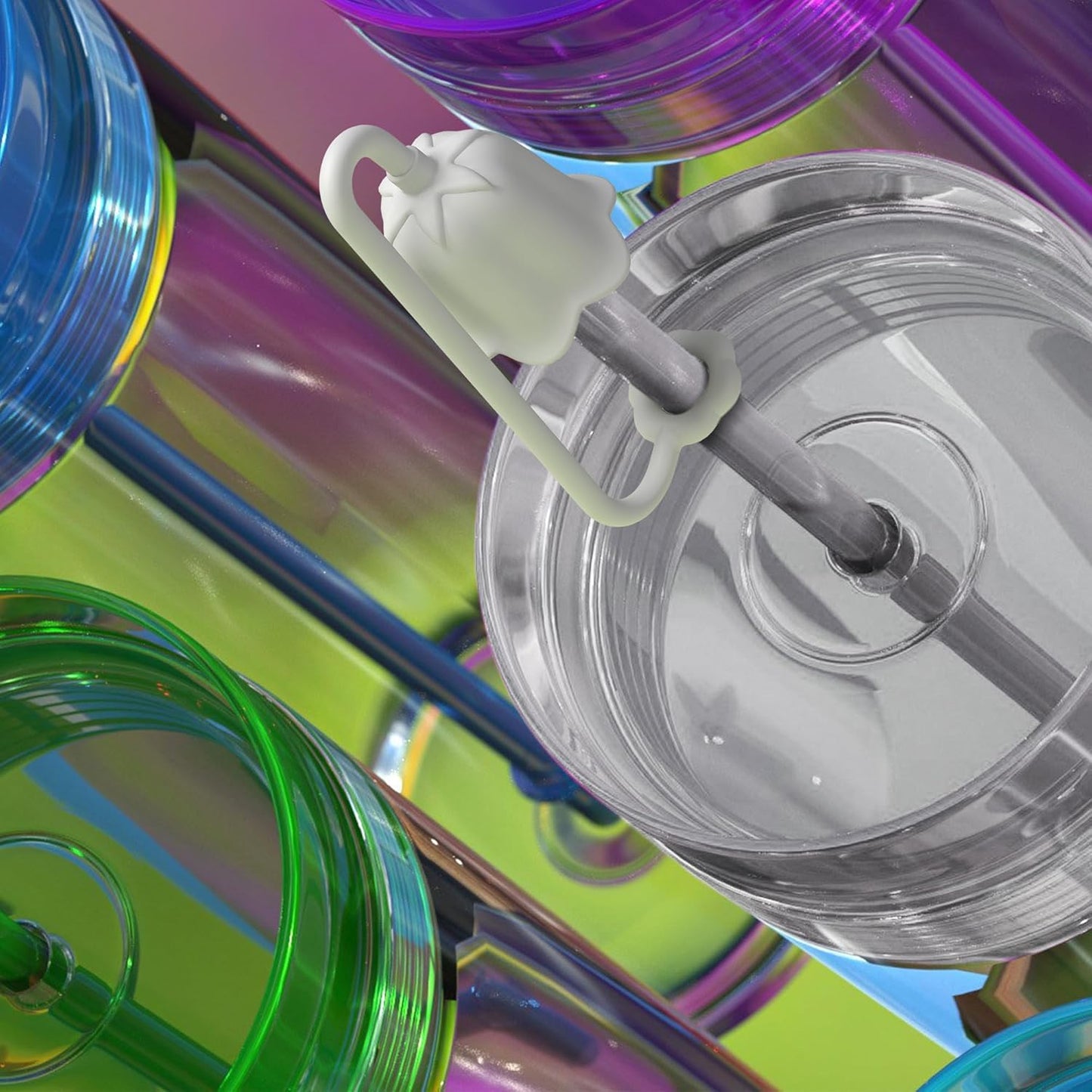 5Pcs Silicone Straw Cover Cap for Stanley Tumbler Cup, Reusable Drinking Straw Covers Easy to Clean, Dust-Proof Flower Straw Topper Compatible for 6-10m/0.23-0.4inch Straws (Multi color C)